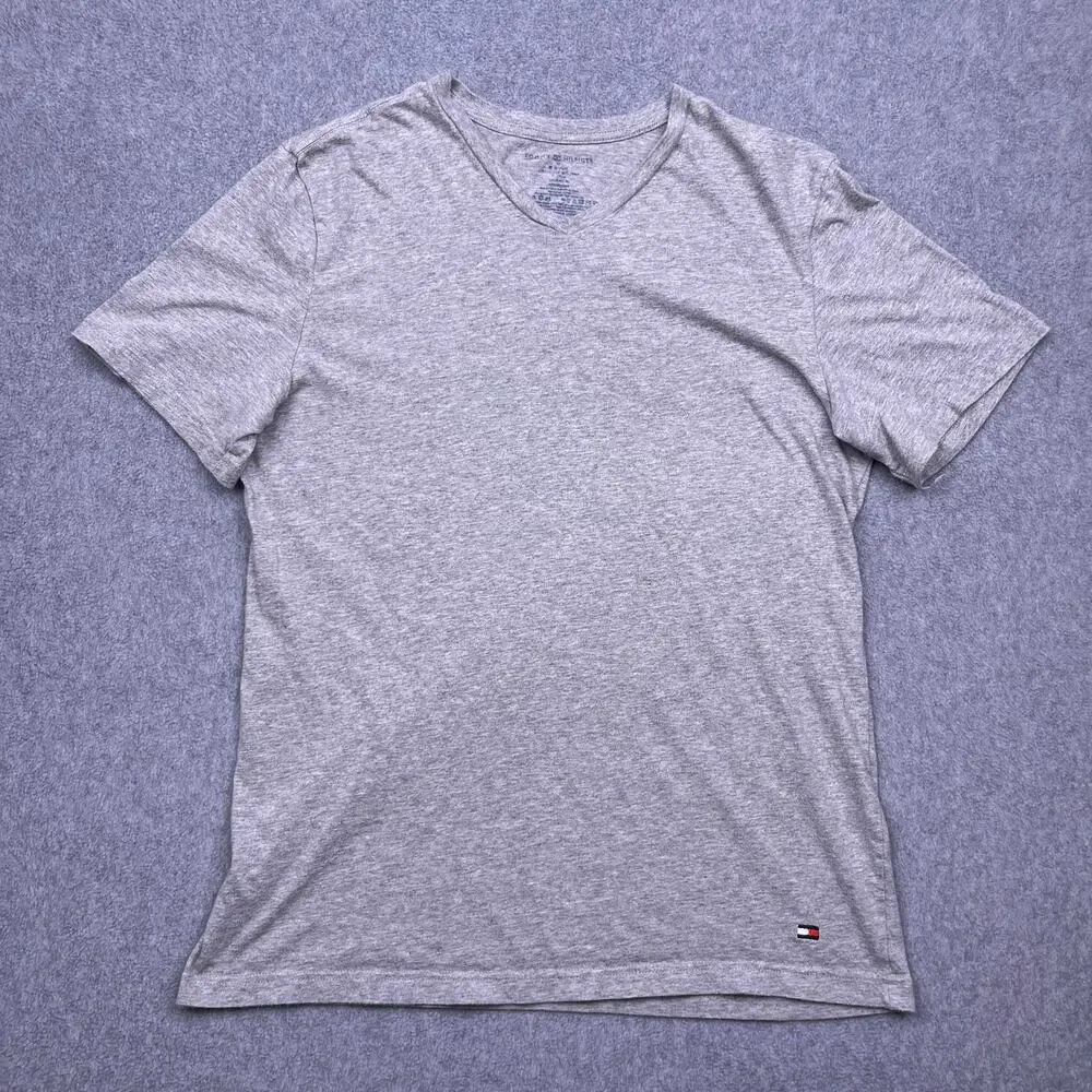 tommy hilfiger t-shirt gray cotton v-neck short sleeve mens medium‎
